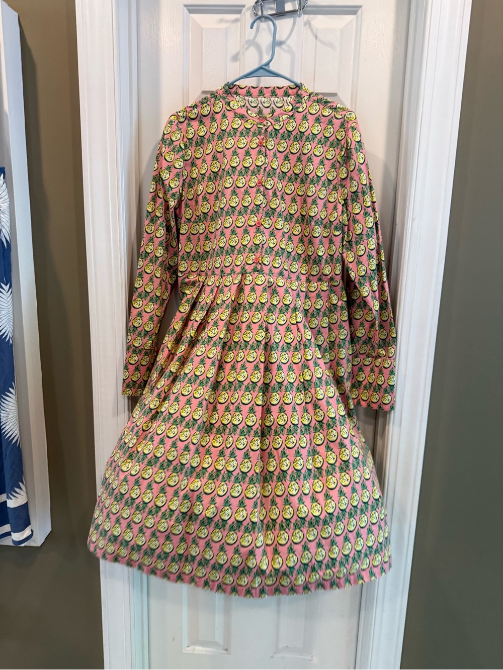 Pink Printed Midi Dress with Green Fruit Motif